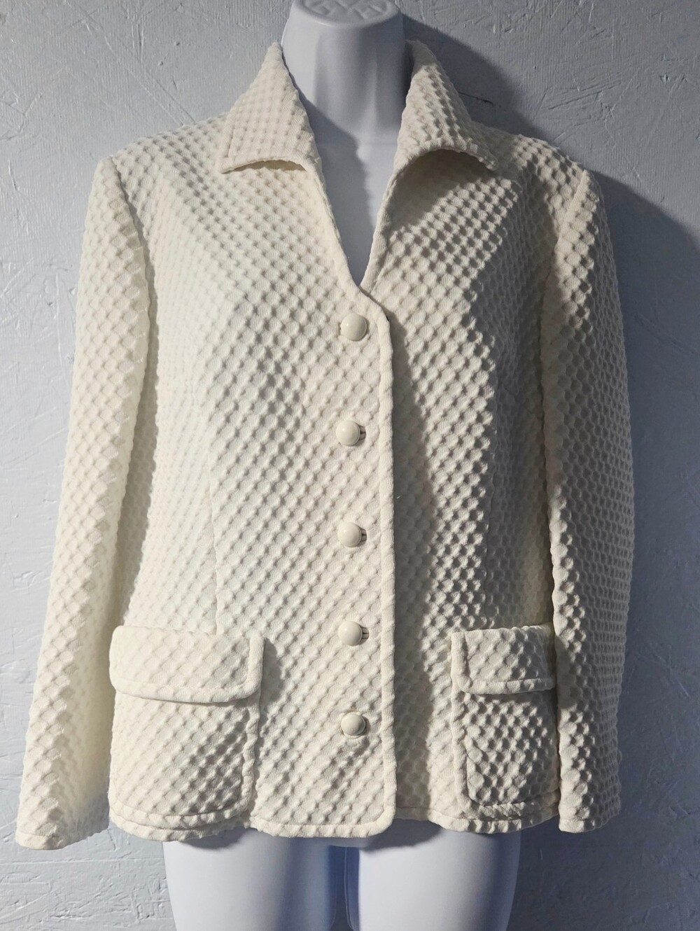 Vintage 70s Butte Knit White Textured Blazer